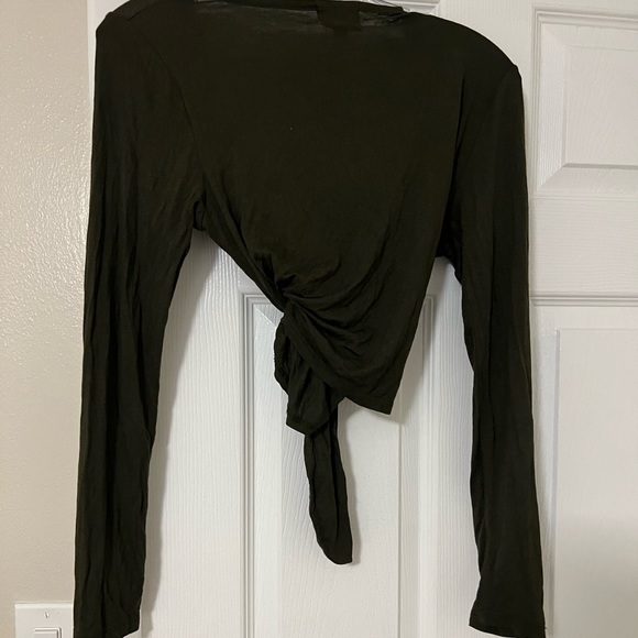 PST nwt olive green wrap style jersey material long sleeve tee ballet stretchy - Picture 3 of 7